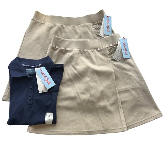 Cat & Jack Girls Khaki Skort w/ Built-In Shorts L, XL & Navy Polo Shirt 8 - 3pk - Picture 1 of 13